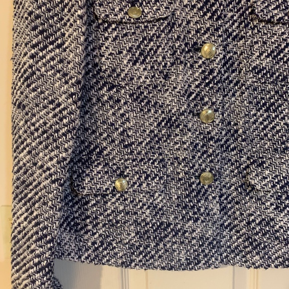 Cache Blue/Ivory Tweed Lined Jacket sz 10 - Picture 2 of 8